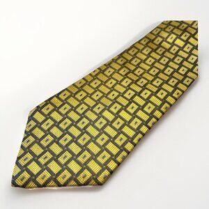 Tommy Hilfiger Tie Men Yellow With Navy Blue 100% Silk Size 58”